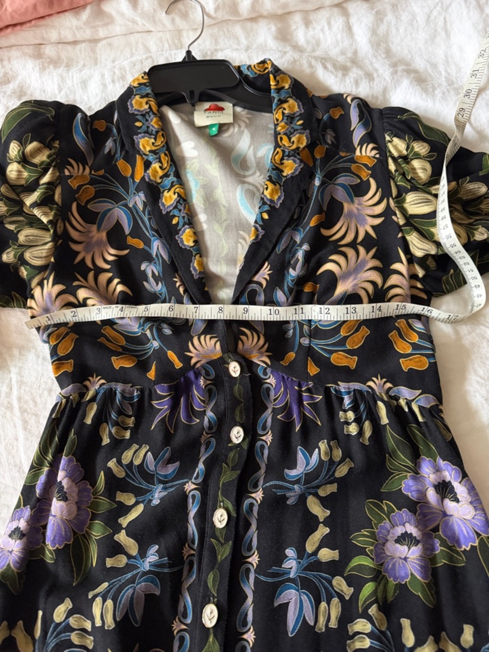 FARM Rio Black and Purple Buttoned Peplum Dress 💯 rayon - Picture 8 of 17
